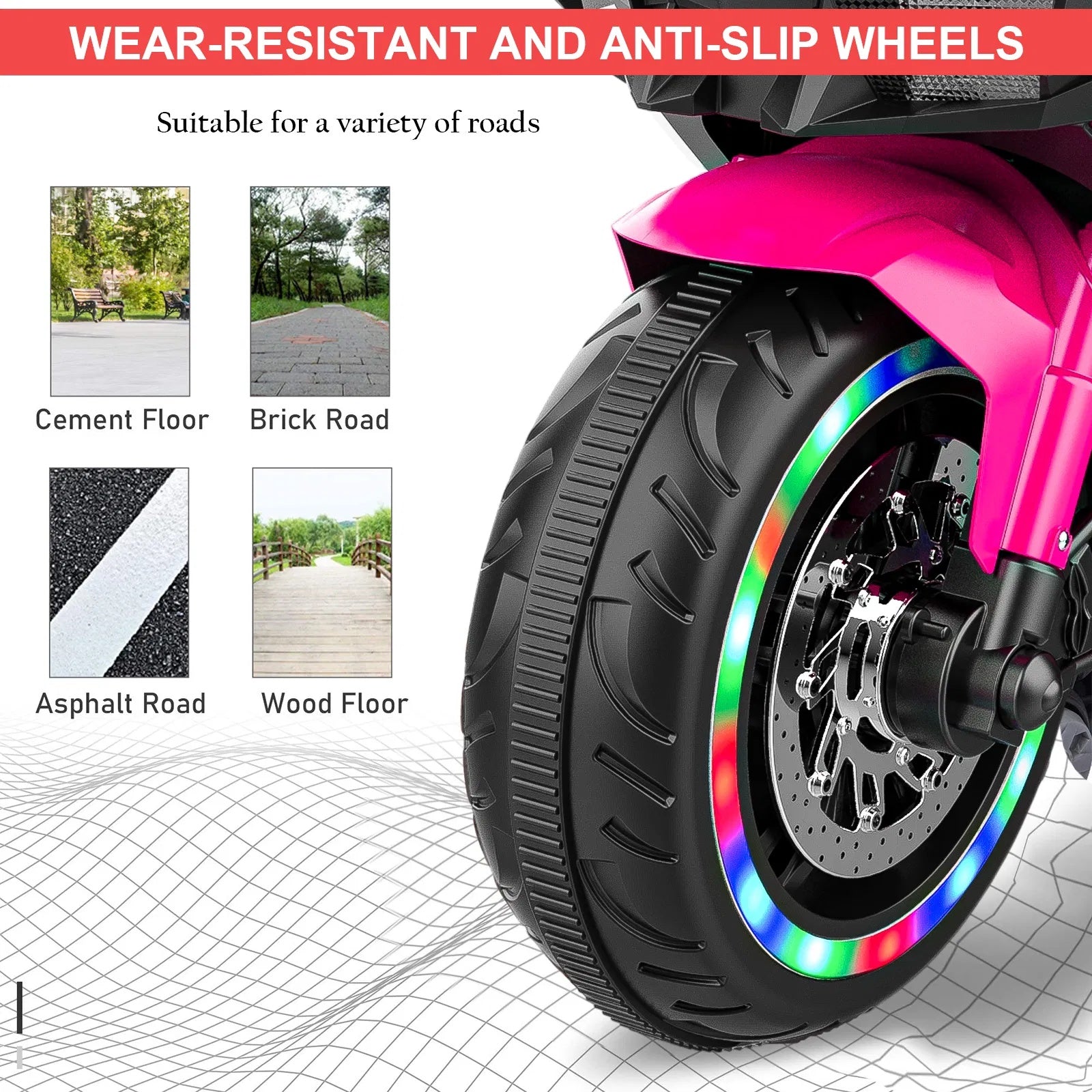 Kids Powered Ride-ons Toy, Kids Motorcycle For 3-6 Years, 12V Electric Ride On Motorcycle With Light Wheel & Bluetooth Music-Pink - Outdoor Chilling