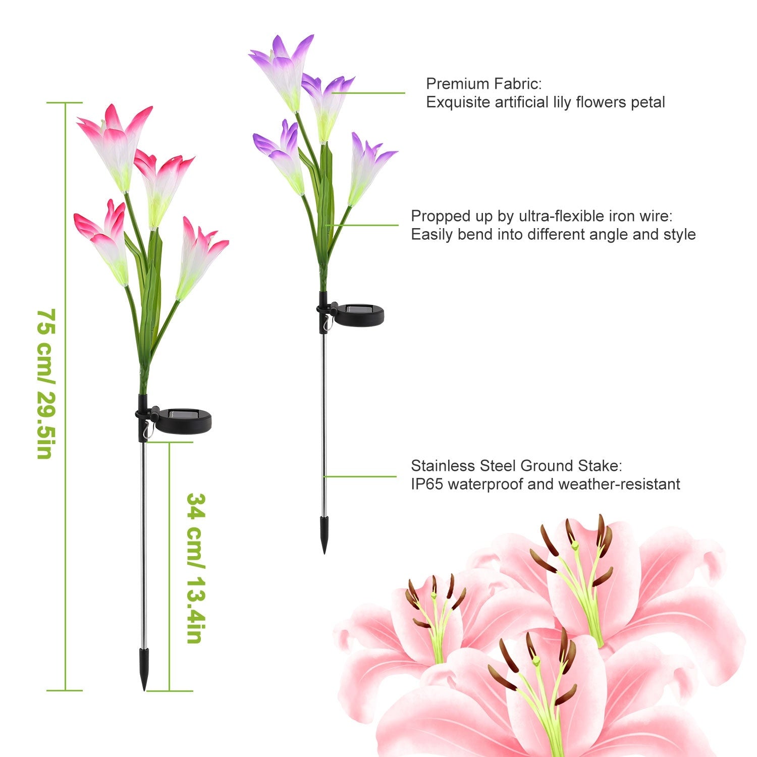 2Pcs Solar Pathway Lights Outdoor Lily Flower 7-Color Changing IP65 Waterproof For Garden Patio Yard Walkway - Outdoor Chilling