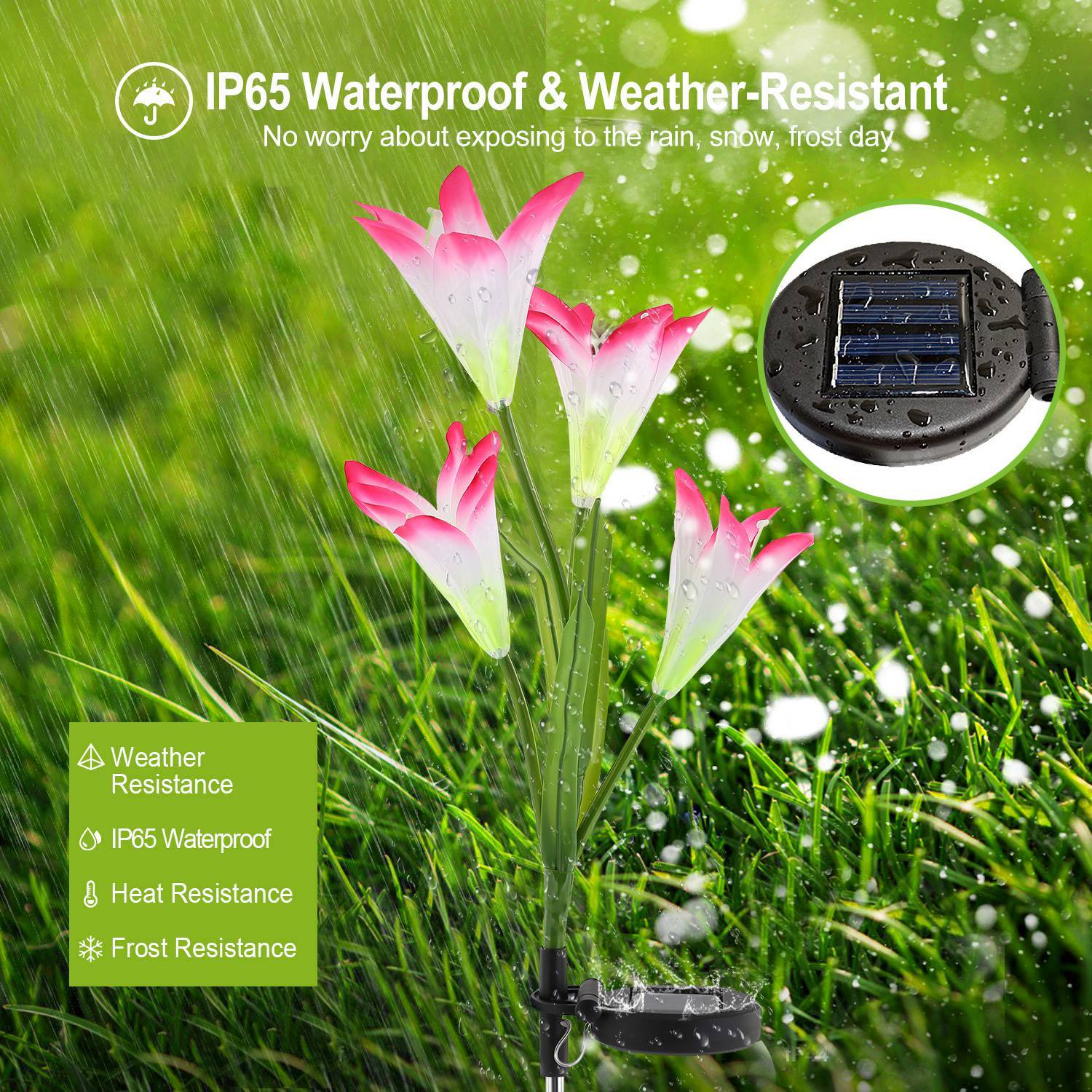 2Pcs Solar Pathway Lights Outdoor Lily Flower 7-Color Changing IP65 Waterproof For Garden Patio Yard Walkway - Outdoor Chilling
