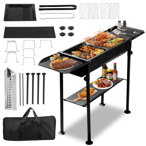 20.3x33x69.8cm Rectangular, Black, Iron, Barbecue Grill - Outdoor Chilling