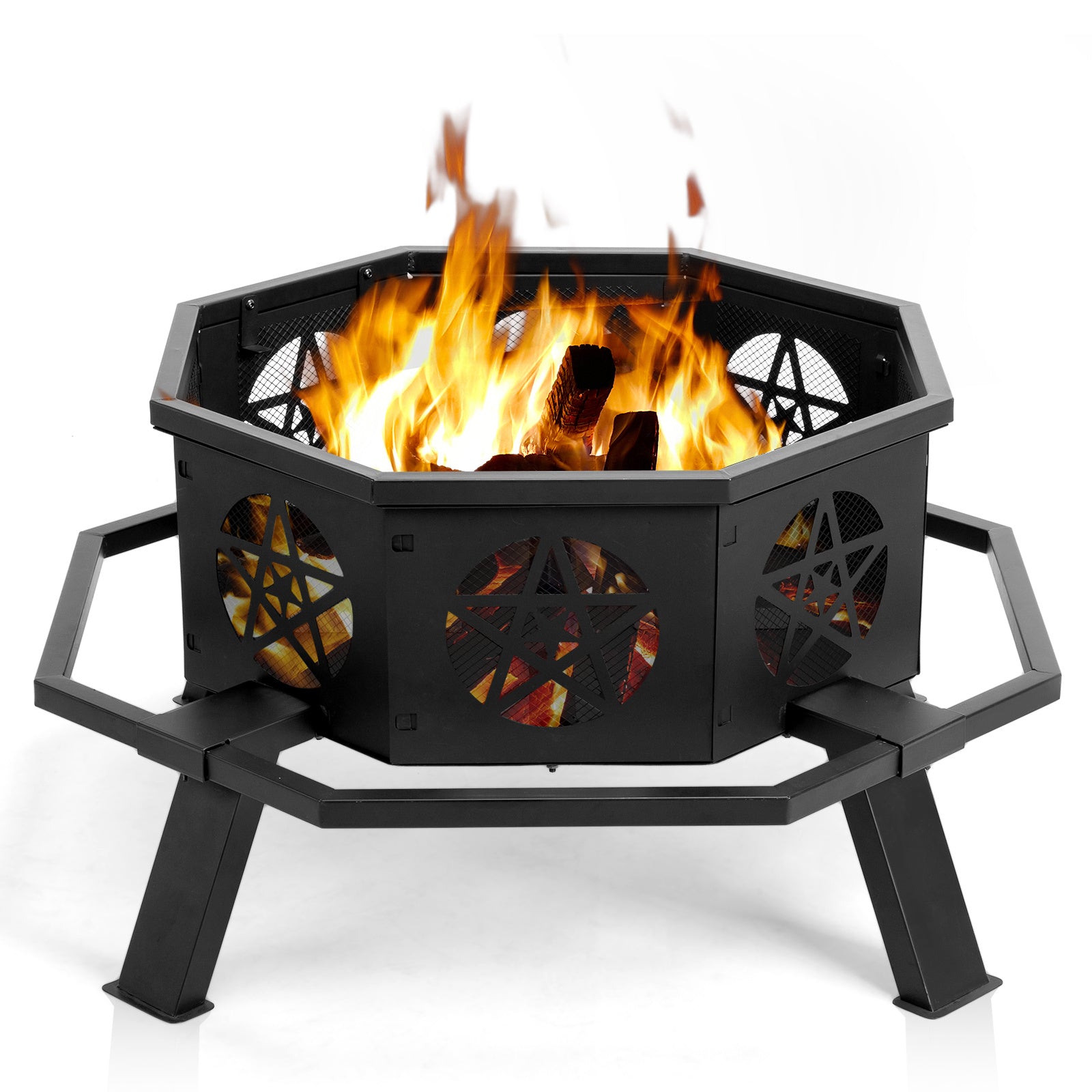 35in Octagonal Sheet With Foot Pedal Pentagram Wood Brazier Wrought Iron Black - Outdoor Chilling