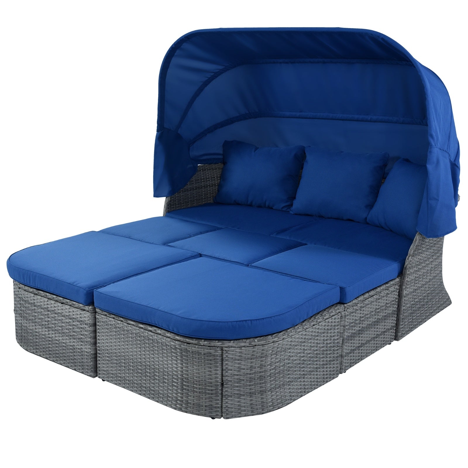 U STYLE Patio Furniture Set Daybed W Retractable Canopy Wicker - Outdoor Chilling