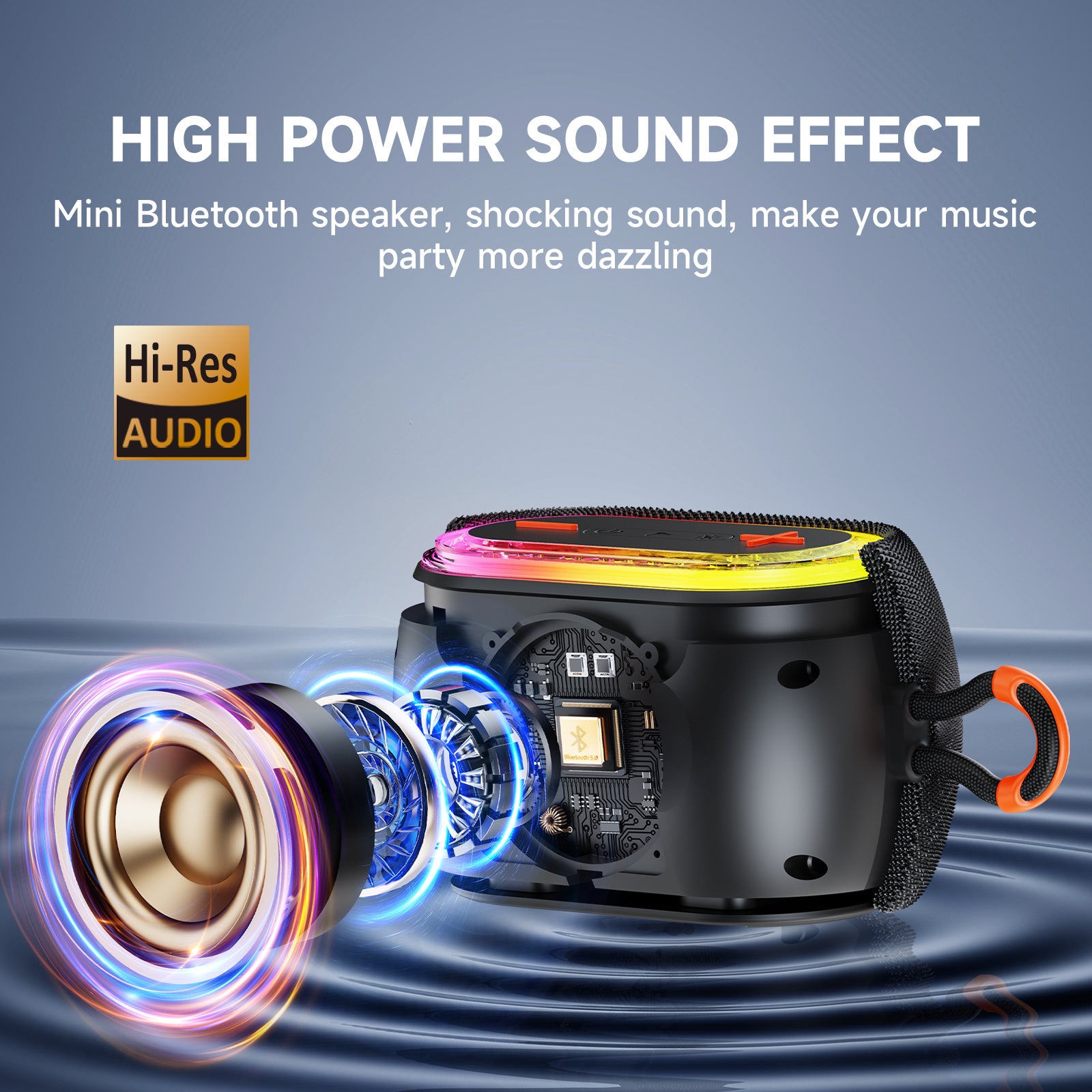 JYX L1Black Portable Bluetooth Speaker & Mini Wireless Speaker With DJ Lights Rich Stereo Bass Aux & IPX7 Waterproof Outdoor Speaker - Outdoor Chilling