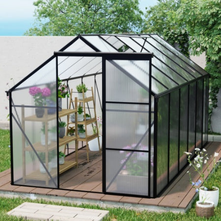 6x12 FT Polycarbonate Greenhouse Raised Base And Anchor Aluminum Heavy Duty Walk-in Greenhouses For Outdoor Backyard In All Season,Black - Outdoor Chilling