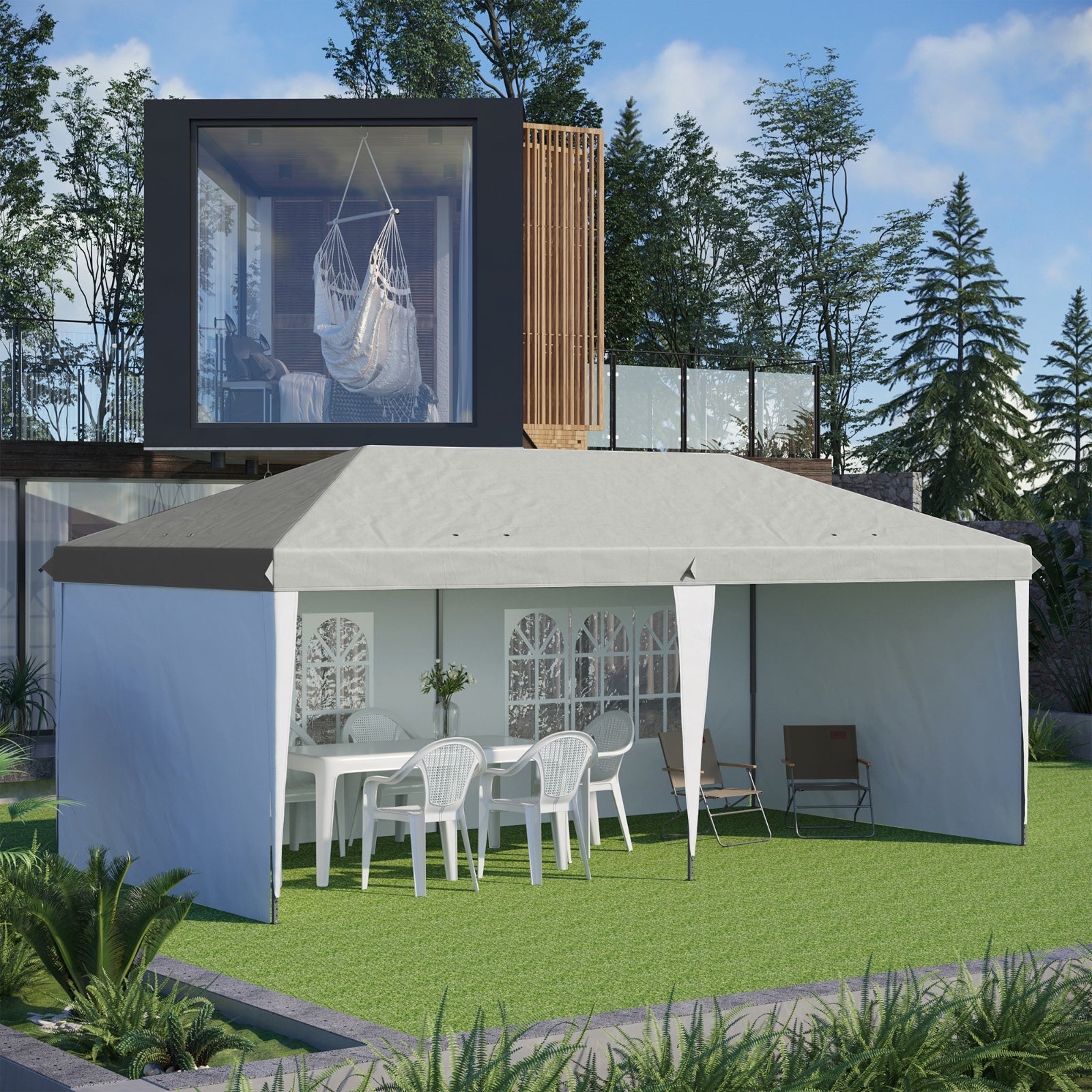 Outsunny 10' X 20' Pop Up Canopy Tent With 4 Sidewalls, Heavy Duty Tents For Parties, Outdoor Instan - Outdoor Chilling