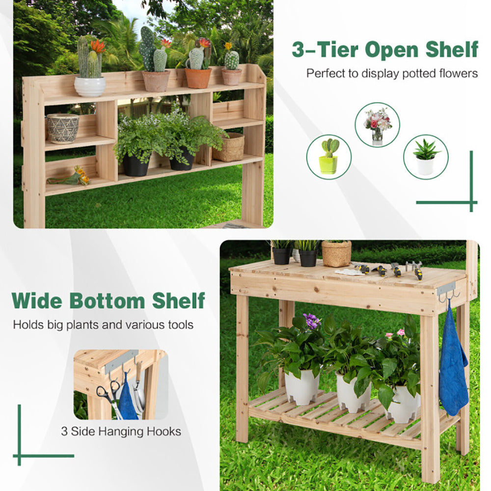 Large Garden Potting Bench Table With Display Rack And Hidden Sink