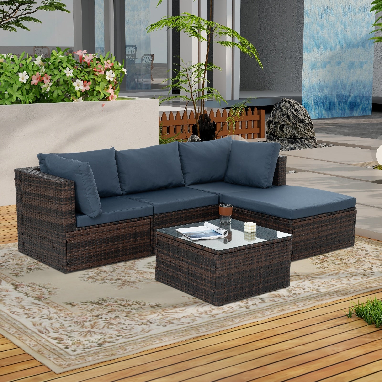 Patio Furniture, Outdoor Furniture, Seasonal PE Wicker Furniture, 5 Set Wicker Furniture With Temper - Outdoor Chilling