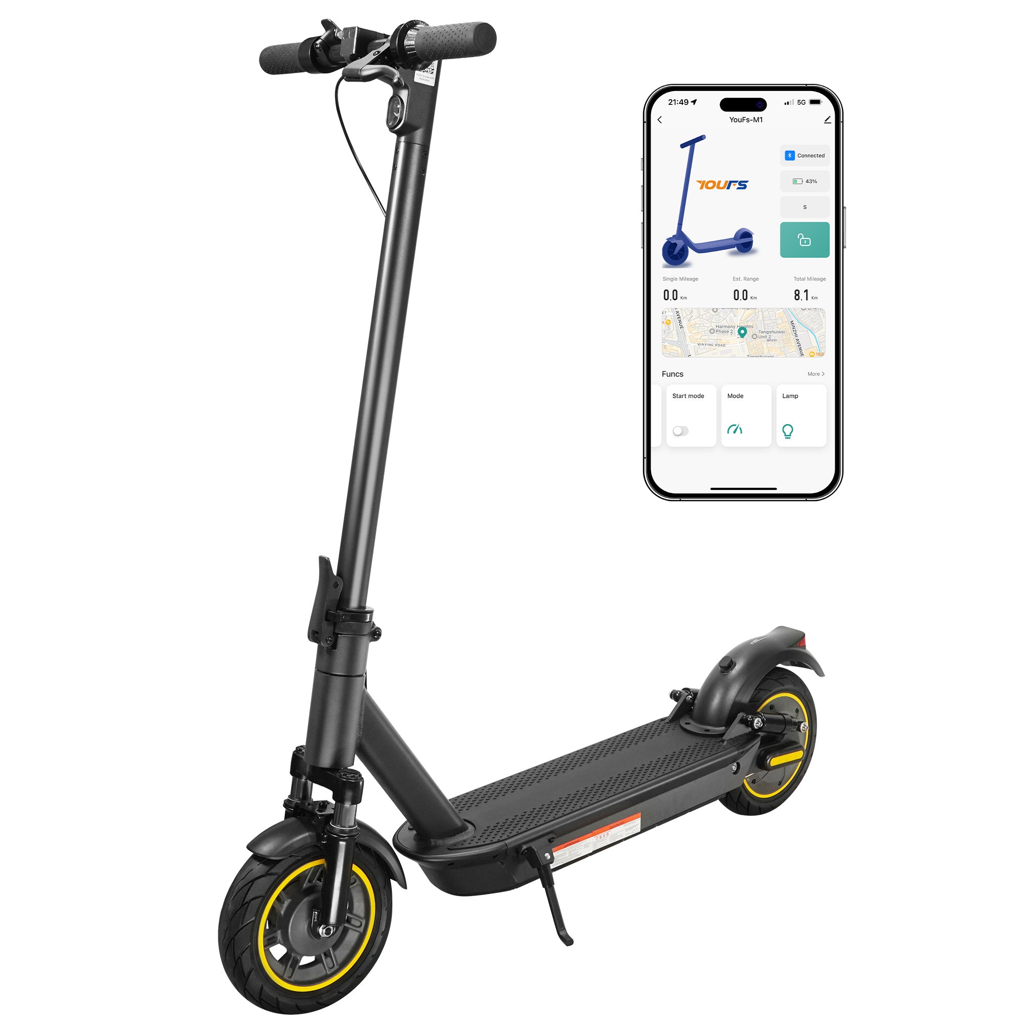 W4MAX 10 Inch Electric Scooter With App Function, With Mobile Phone Holder And Anti-Theft Protection, Foldable E Scooter, Maximum Load 130 Kg - Outdoor Chilling