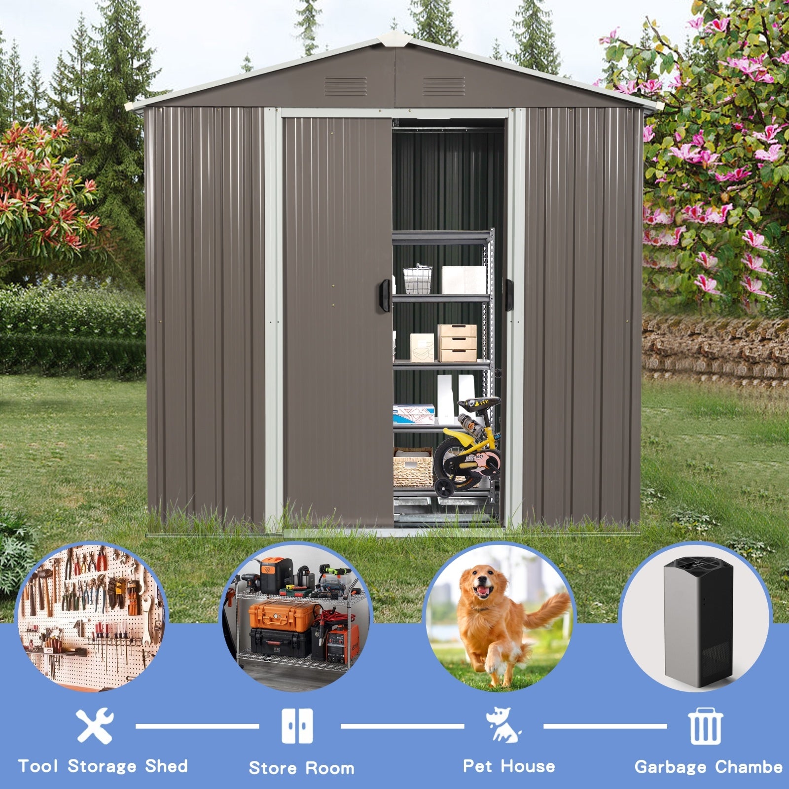 8ft X 4ft Outdoor Metal Storage Shed - Outdoor Chilling