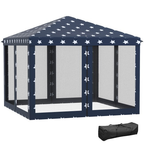 Outsunny 10 X 10 Up Canopy Tent With Netting, Instant Gazebo, Ez Up Screen House Room With Carry Bag, Height Adjustable, For Outdoor, Garden, Patio, American Flag - Outdoor Chilling