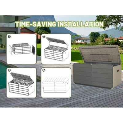 260 Gallon Plastic Deck Box, Large Patio Storage Box With Lock, Wheels Waterproof Lid For Outdoor Cushions, Garden And Pool Supplies Gray - Outdoor Chilling