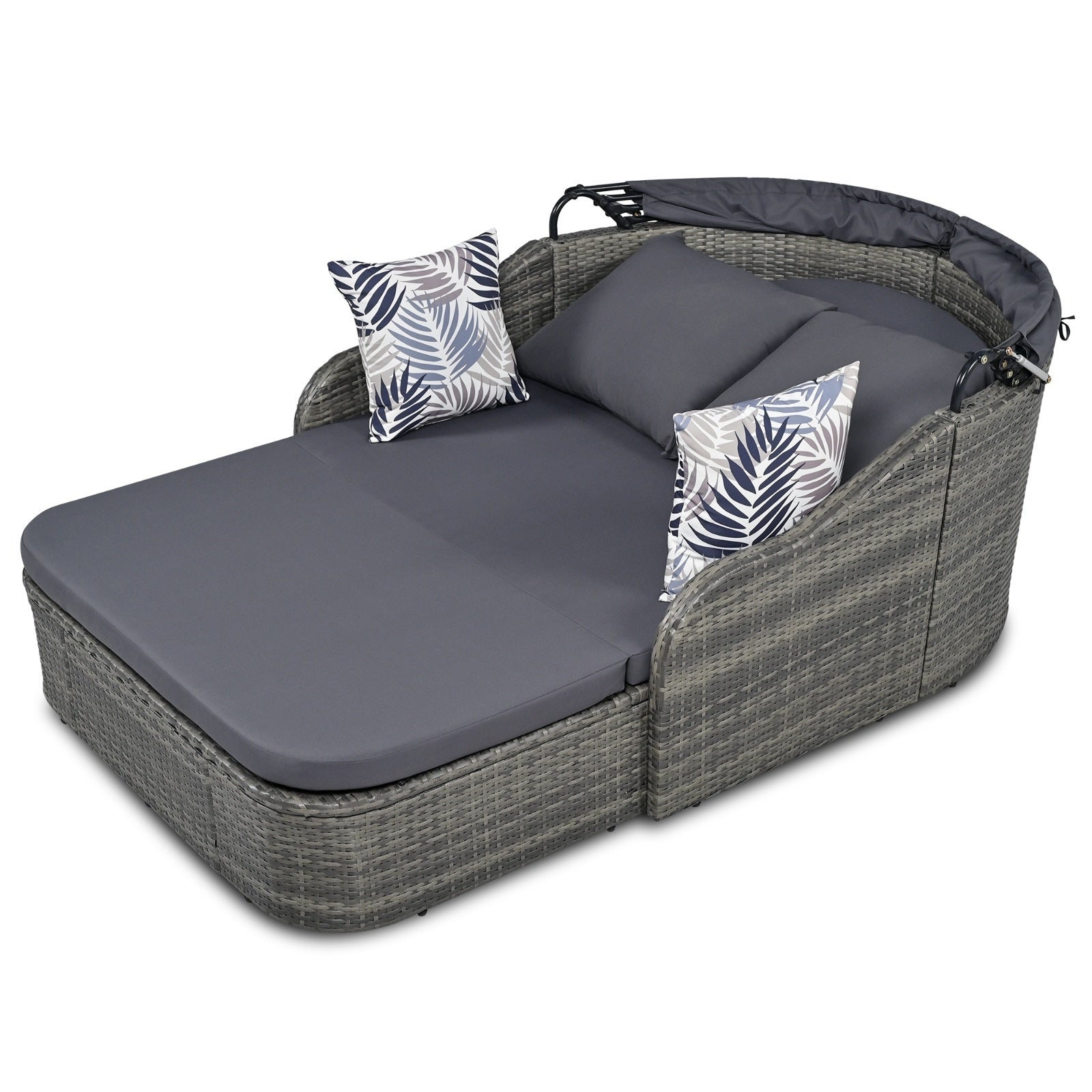 79.9 Outdoor Sunbed With Adjustable Canopy, Double Lounge, PE Rattan, Gray - Outdoor Chilling