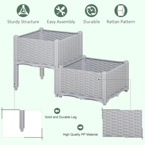 Outsunny 2 Piece Raised Garden Bed With Legs, Self-Watering Planter Box Raised Bed To Grow Flowers, Herbs Vegetables, Gray - Outdoor Chilling