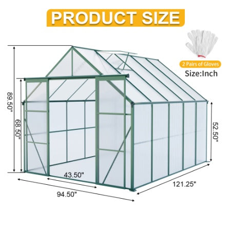 Double Door Polycarbonate Greenhouse Raised Base And Anchor Aluminum Heavy Duty Walk-in Greenhouses For Outdoor Backyard In All Season - Outdoor Chilling