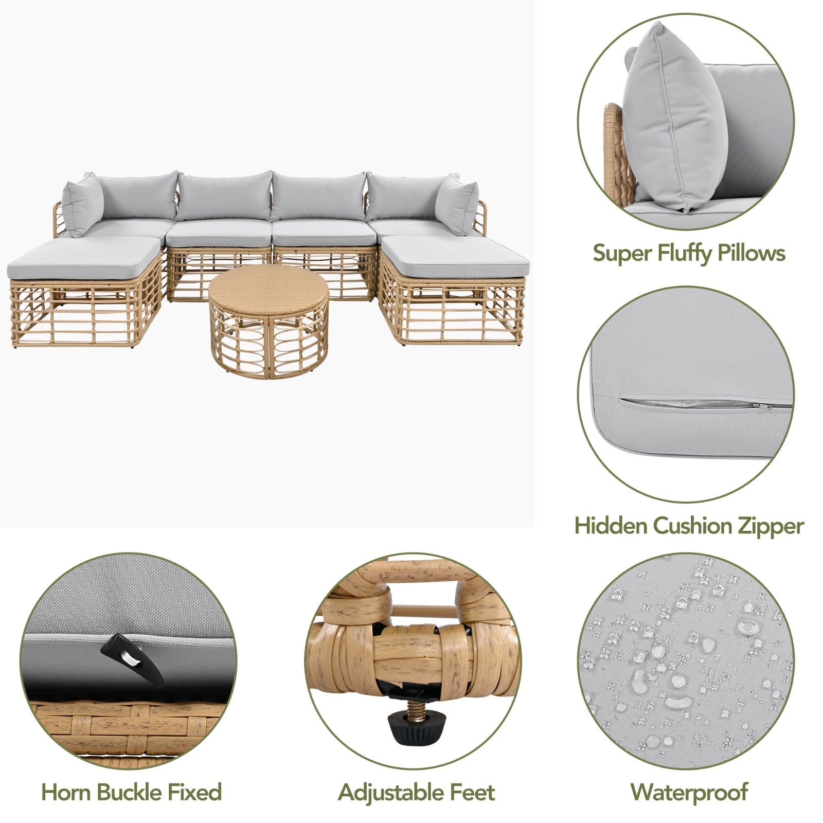 GO 7 Pieces Outdoor Patio Furniture, All-Weather Rattan Sectional Sofa Set With Thick Cushions And P - Outdoor Chilling