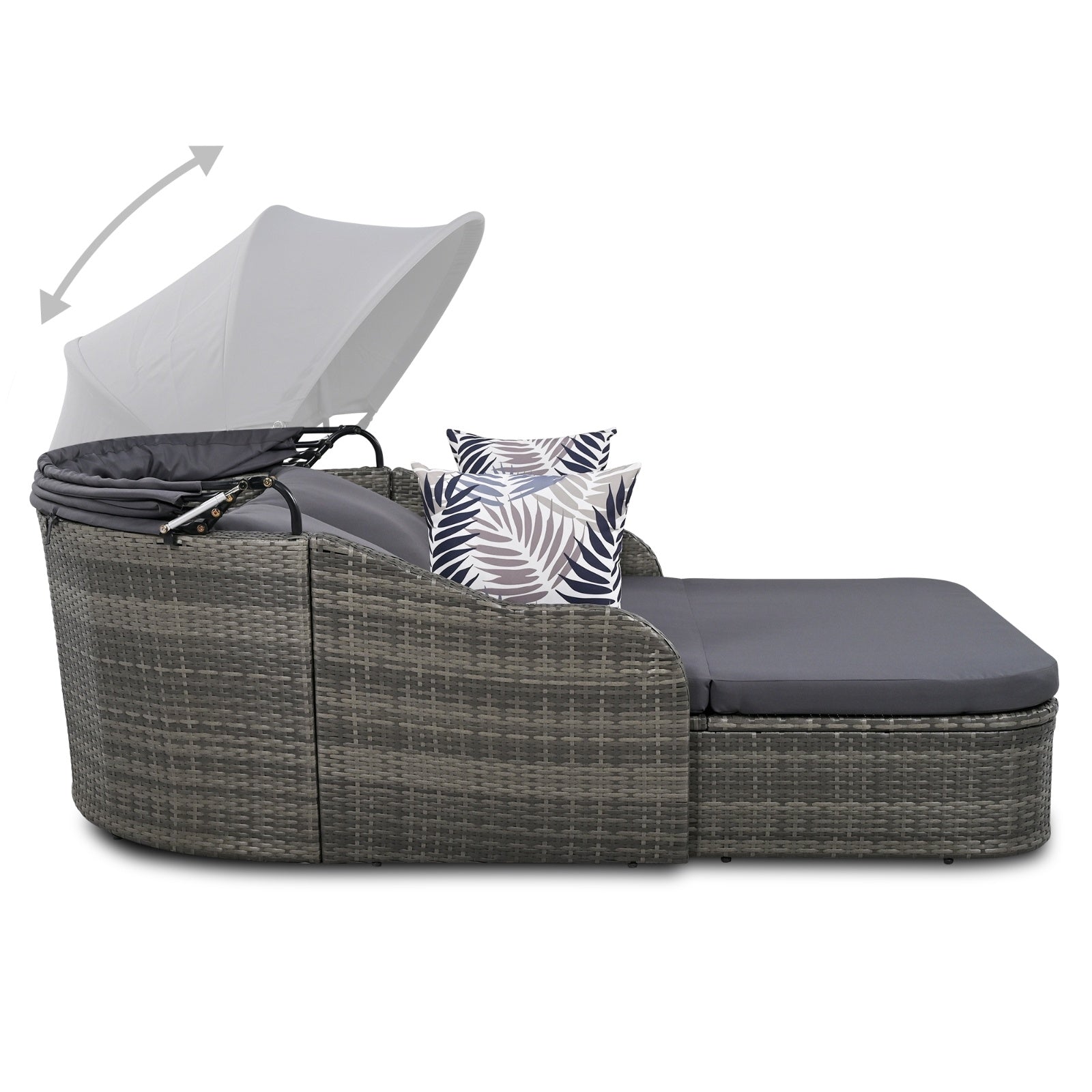 79.9 Outdoor Sunbed With Adjustable Canopy, Double Lounge, PE Rattan, Gray - Outdoor Chilling