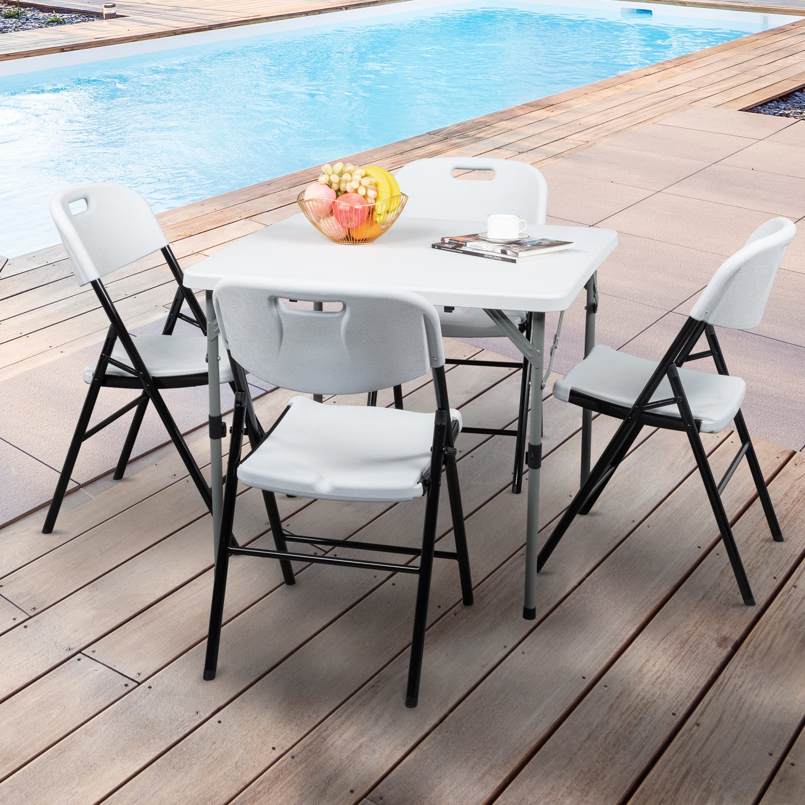 6pcs White Blow Molded Curved Back Seat Plastic Folding Chair For Courtyard - Outdoor Chilling