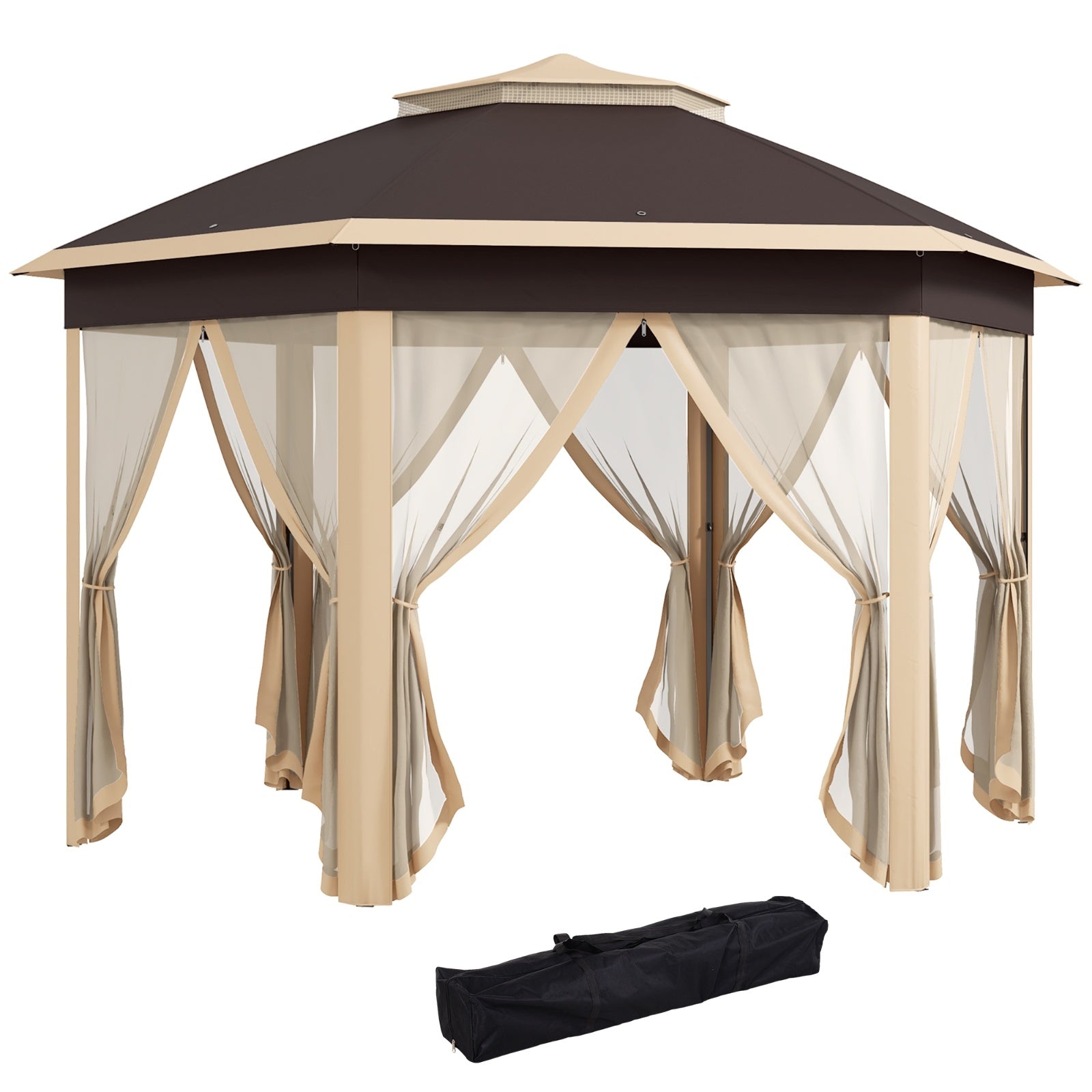 Outsunny 13' X 13' Pop Up Gazebo, Hexagonal Canopy Shelter With 6 Zippered Mesh Netting, Event Tent - Outdoor Chilling