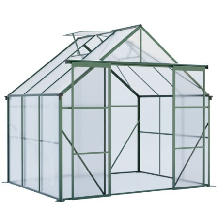 Double Door Polycarbonate Greenhouse Raised Base And Anchor Aluminum Heavy Duty Walk-in Greenhouses For Outdoor Backyard In All Season - Outdoor Chilling