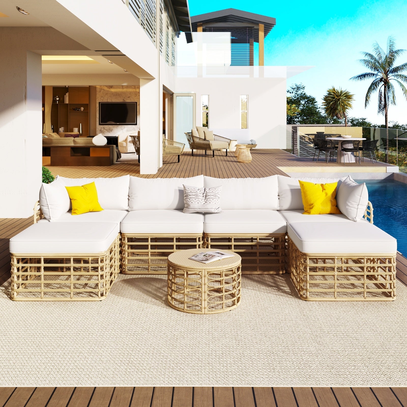 GO 7 Pieces Outdoor Patio Furniture, All-Weather Rattan Sectional Sofa Set With Thick Cushions And P - Outdoor Chilling