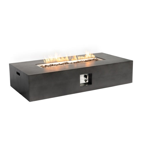 50000 BTU Large Rectangular Stone Gas Fire Pit With Lava Canopy - Outdoor Chilling