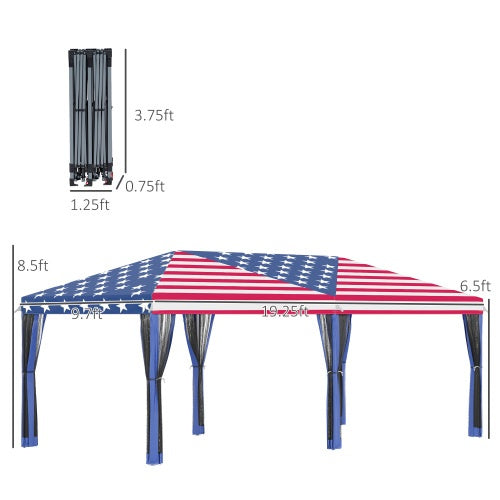 Outsunny 10 X 20 Up Canopy Tent With Netting, Heavy Duty Instant Sun Shelter, Large Tents For Parties With Carry Bag For Outdoor, Garden, Patio, American Flag - Outdoor Chilling