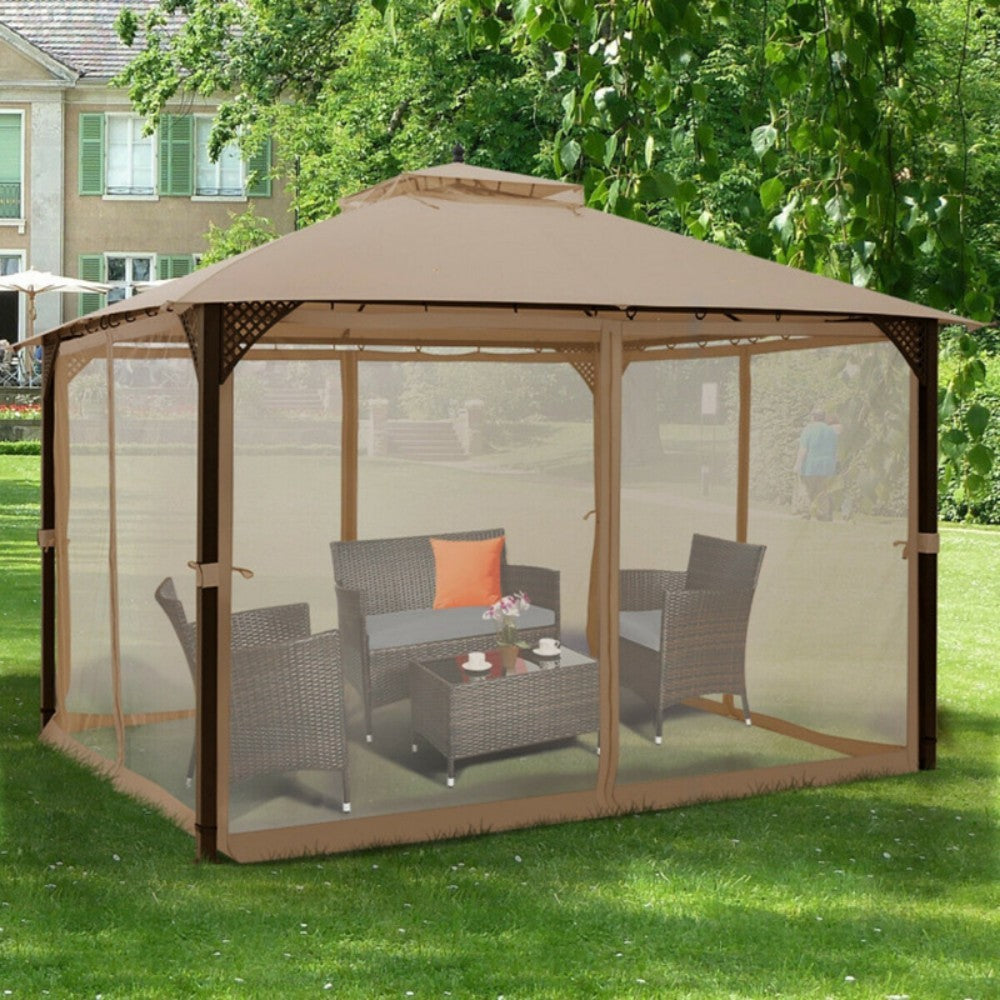 12 X 10 Feet Outdoor Double Top Patio Gazebo With Netting - Outdoor Chilling