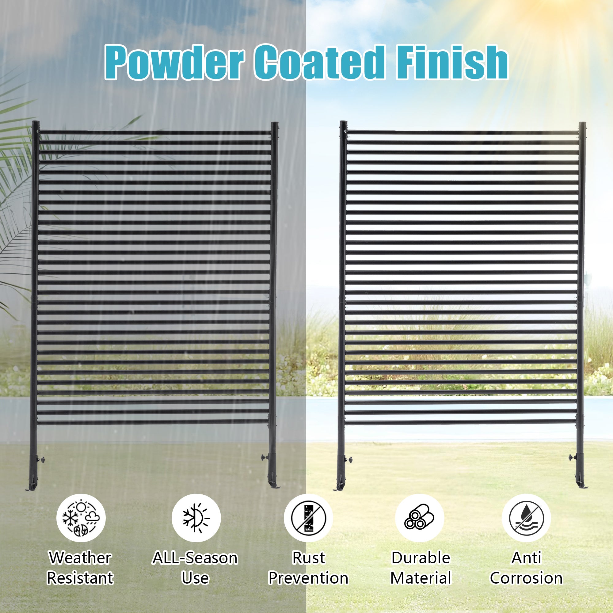 71.26''x46.65'' Outdoor Privacy Screens Freestanding,Metal Privacy Fence Panels For Outside, Slatted Privacy Screens With Stand,Black - Outdoor Chilling