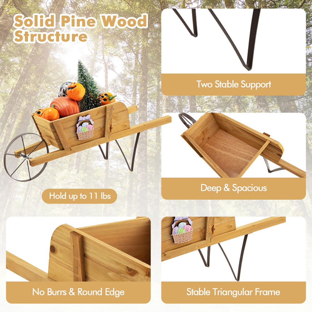 Wooden Wagon Planter With 9 Magnetic Accessories For Garden Yard - Outdoor Chilling