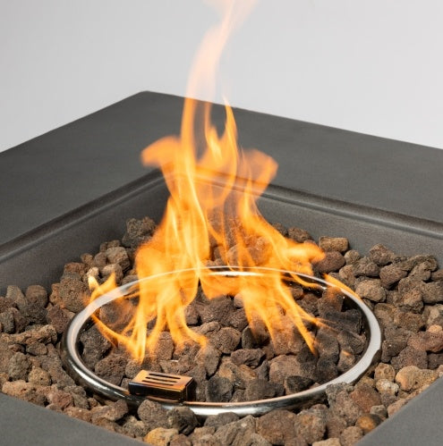Outdoor Propane Fire Pit Table,Square Stone 35-inch Planter Base, 50,000 BTU Stainless Steel Burner, Free Lava Rocks And Waterproof Cover - Outdoor Chilling