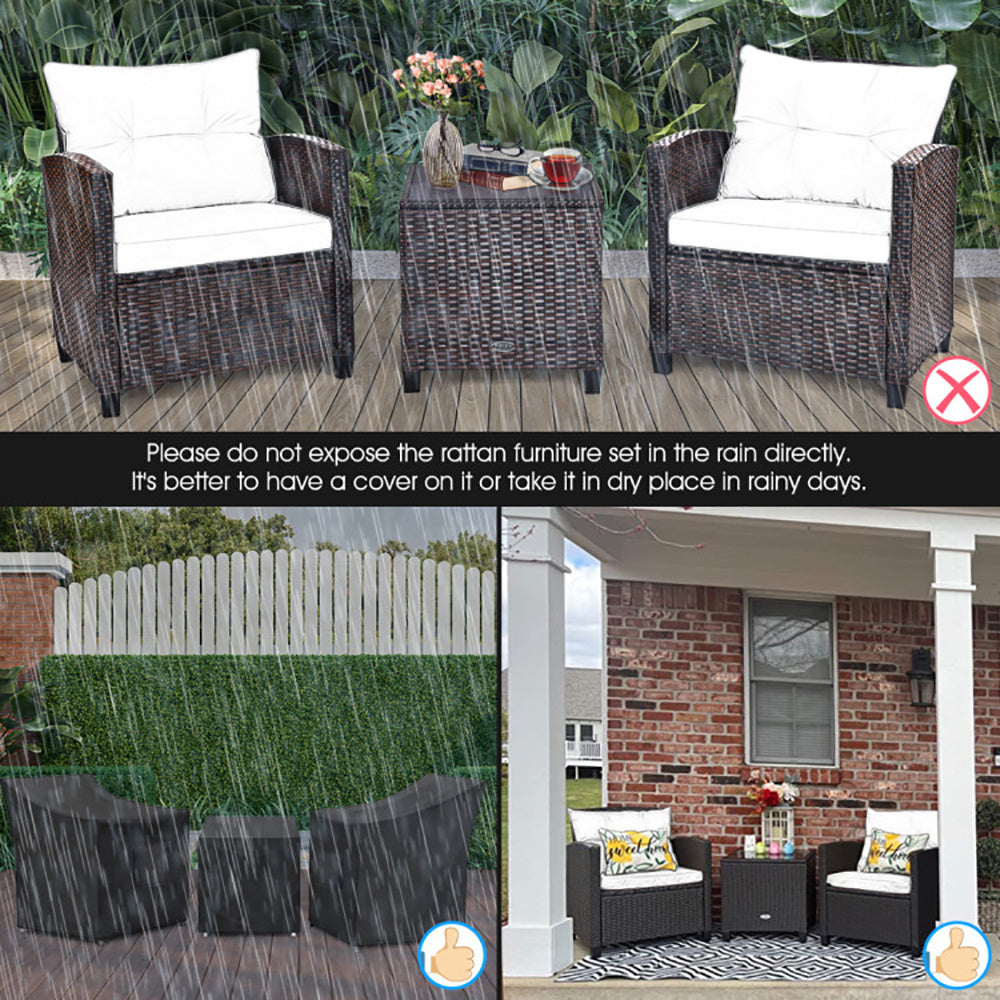 3 Pieces Rattan Patio Furniture Set With Washable Cushion - Outdoor Chilling