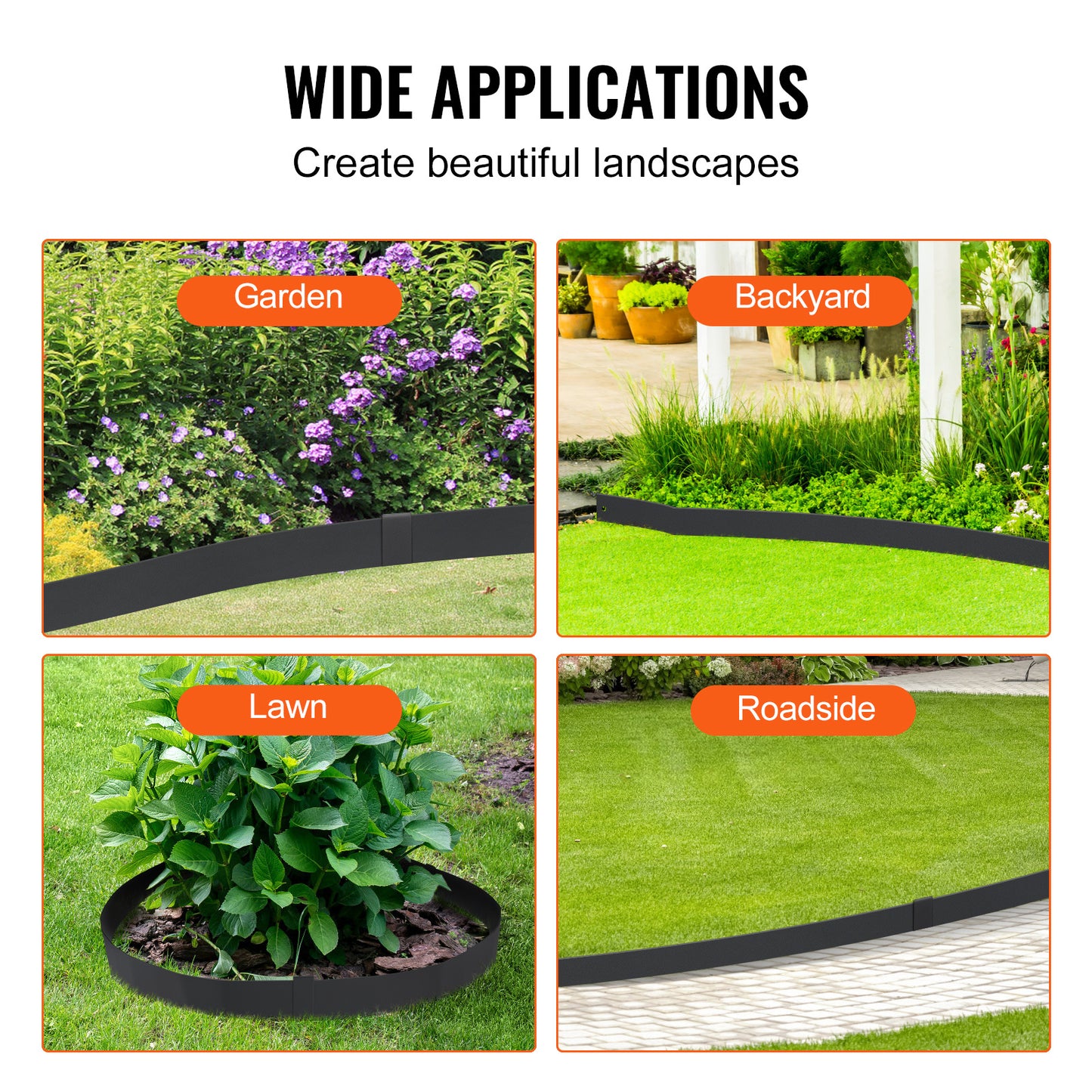 VEVOR Steel Landscape Edging, 6-pack Steel Garden Edging Borders, Strips, Hammer-in Edging Border With 8 Clips, Bendable Metal Landscape Edging For Yard, Garden, Lawn - Outdoor Chilling