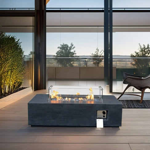 52 Inch Outdoor Concrete Propane Gas Rectangle Fire Pit Table In Dark Gray Color - Outdoor Chilling