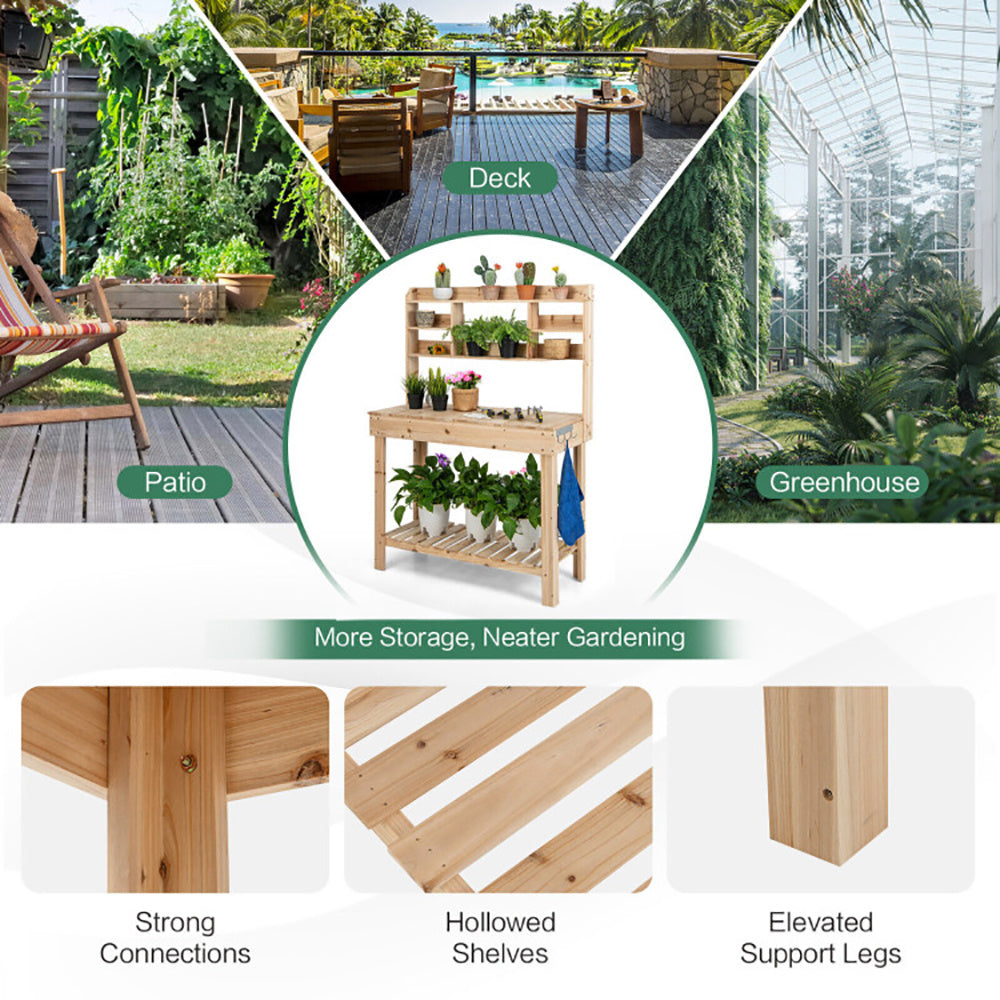 Large Garden Potting Bench Table With Display Rack And Hidden Sink