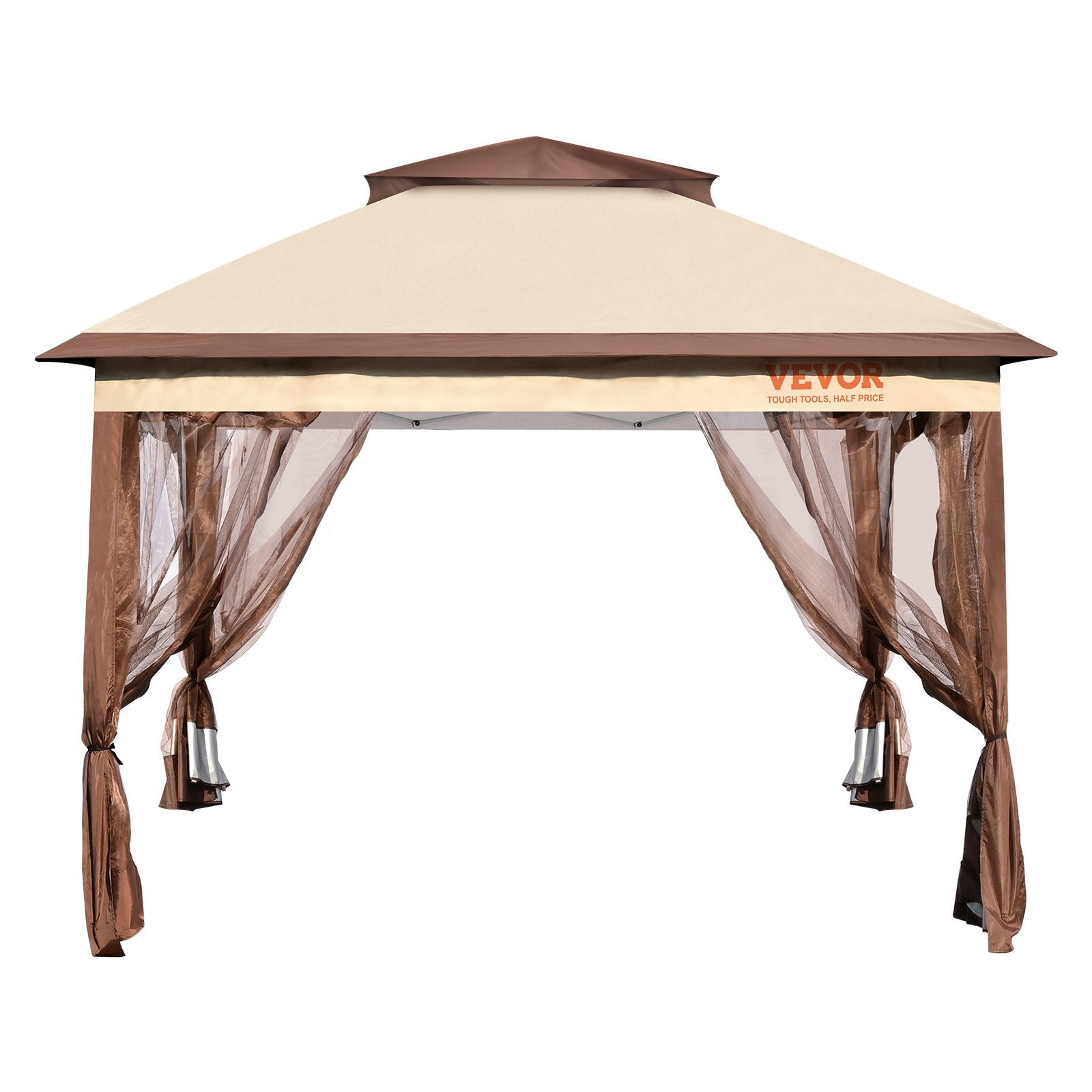 VEVOR Patio Gazebo, 11 X 11 FT Pop Up Gazebo For 8-10 Person, With Mosquito Netting, Metal Frame, And PU Coated 250D Oxford Cloth, Outdoor Canopy Shelter For Patio, Backyard, Lawn, Garden, Deck - Outdoor Chilling