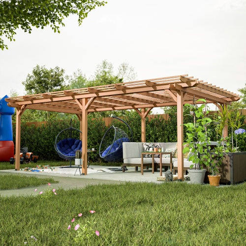 12 X 16 Outdoor Gazebo Wooden Grape Pergola For Climbing Plant Support, Garden, Terrace, Backyard, Deck, Brown - Outdoor Chilling