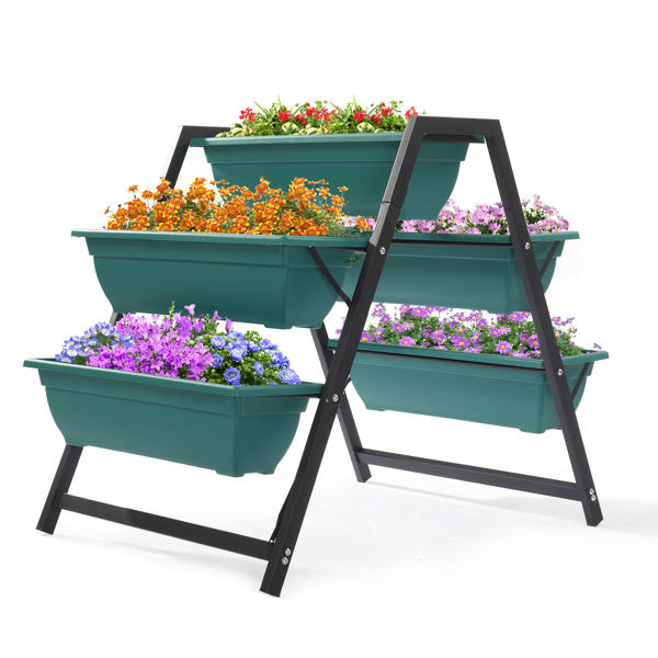 65x91x79cm, 5 Floors Trapezoidal Green PE Flower Pot Planting Pots - Outdoor Chilling