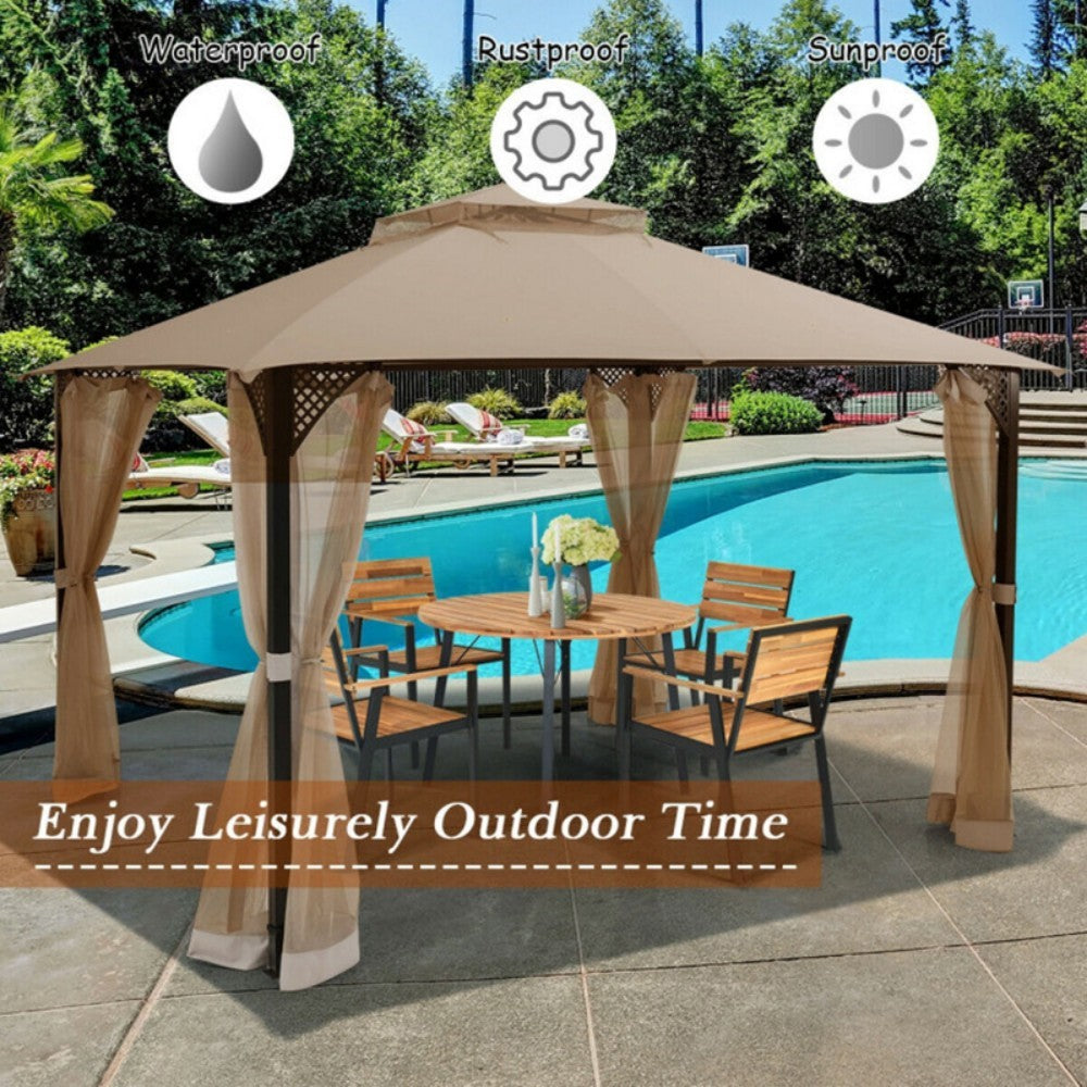 12 X 10 Feet Outdoor Double Top Patio Gazebo With Netting - Outdoor Chilling