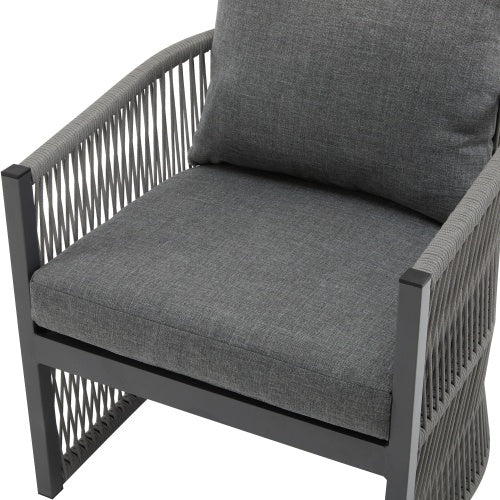 Set Of 2 Modern Gray Curved Aluminum Lounge Chair With Stylish Rope-Weave Design And Cushioned Comfort, Perfect For Outdoor Living - Outdoor Chilling