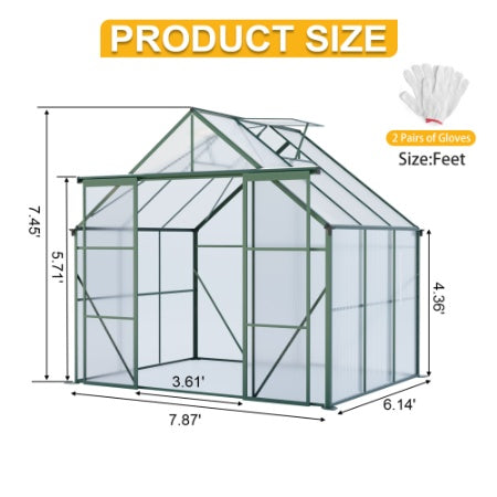 Double Door Polycarbonate Greenhouse Raised Base And Anchor Aluminum Heavy Duty Walk-in Greenhouses For Outdoor Backyard In All Season - Outdoor Chilling