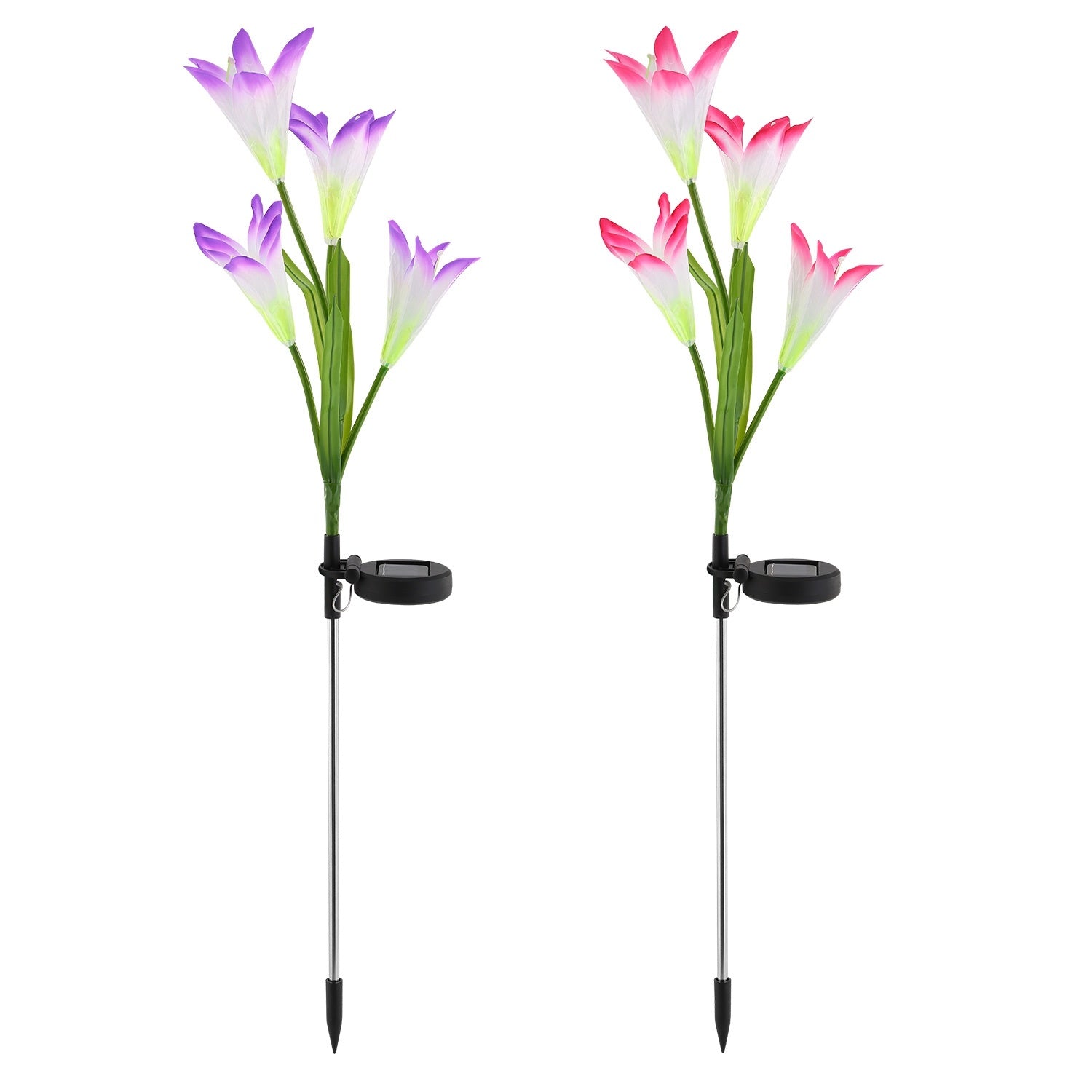 2Pcs Solar Pathway Lights Outdoor Lily Flower 7-Color Changing IP65 Waterproof For Garden Patio Yard Walkway - Outdoor Chilling