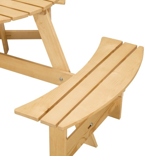 Outdoor 6 Person Picnic Table, 6 Person Round Picnic Table With 3 Built-in Benches, Umbrella Hole, Outside Table And Bench Set For Garden, Backyard, Porch, Patio