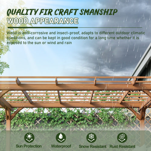 12 X 10 FT Outdoor Wood Pergola, Wooden Grape Pergola For Climbing Plant Support For Garden, Patio, Backyard, Deck, Brown - Outdoor Chilling