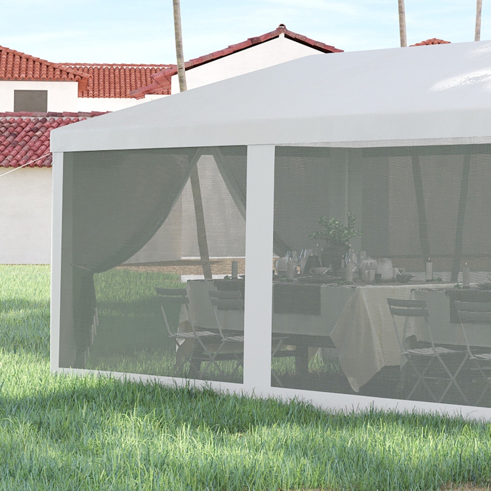Outsunny 10' X 28' Party Tent Canopy, Outdoor Event Shelter Gazebo With 8 Removable Mesh Sidewalls, - Outdoor Chilling