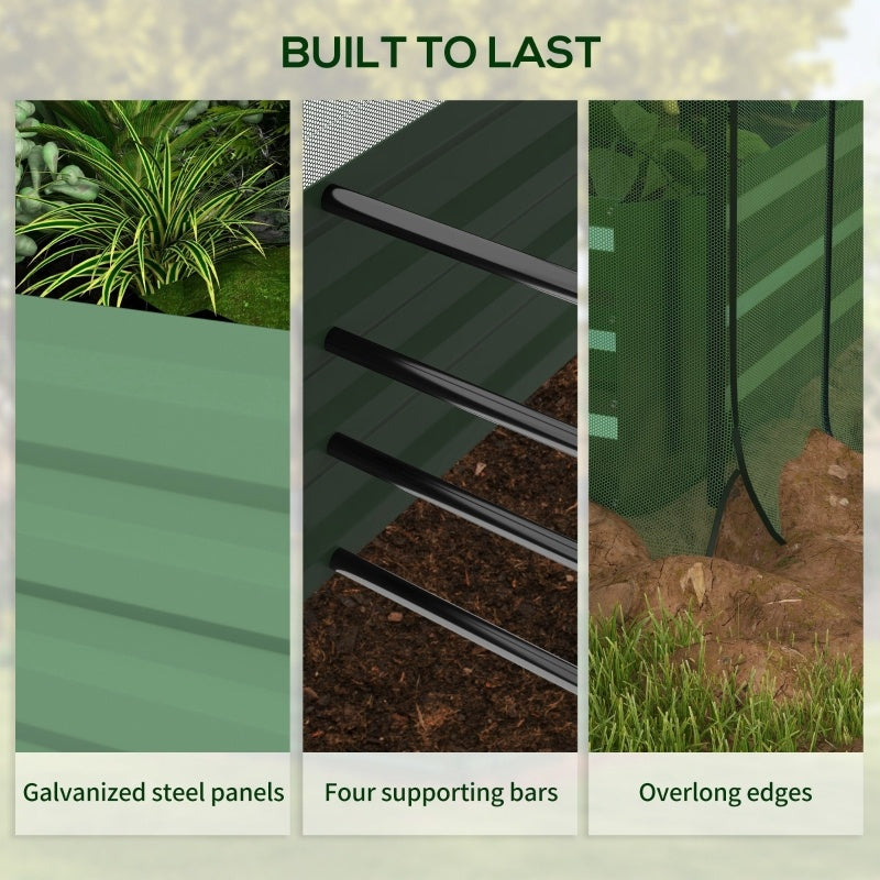 Galvanized Steel Planter Box With Crop Cage And Shade Cloth, Raised Garden Bed-Green