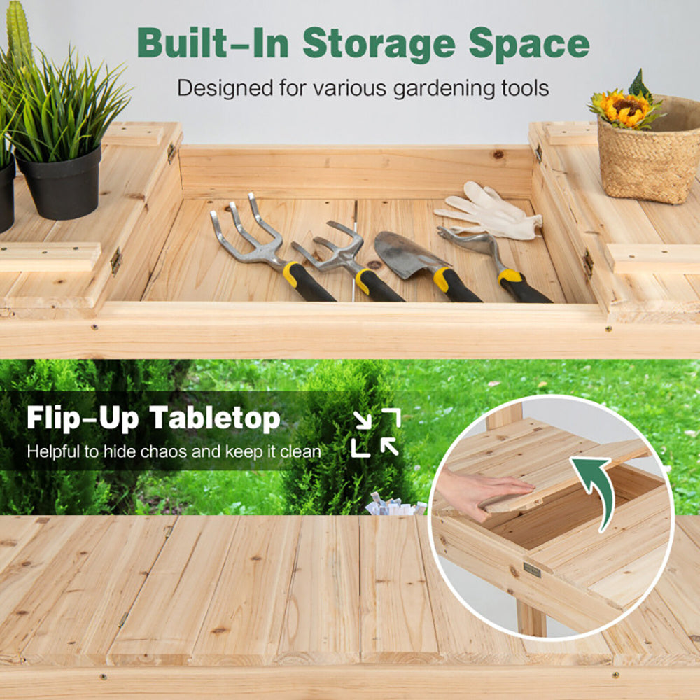 Large Garden Potting Bench Table With Display Rack And Hidden Sink