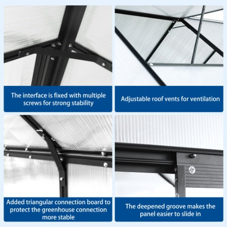 6x12 FT Polycarbonate Greenhouse Raised Base And Anchor Aluminum Heavy Duty Walk-in Greenhouses For Outdoor Backyard In All Season,Black - Outdoor Chilling