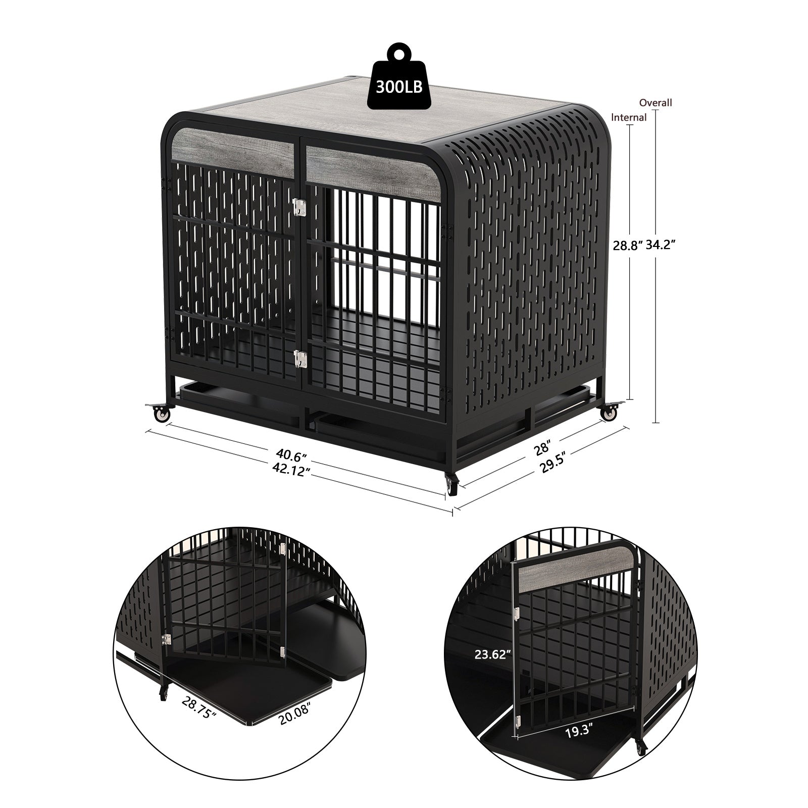 Heavy Duty Dog Crate Furniture Wooden Table 42inch Grey - Outdoor Chilling