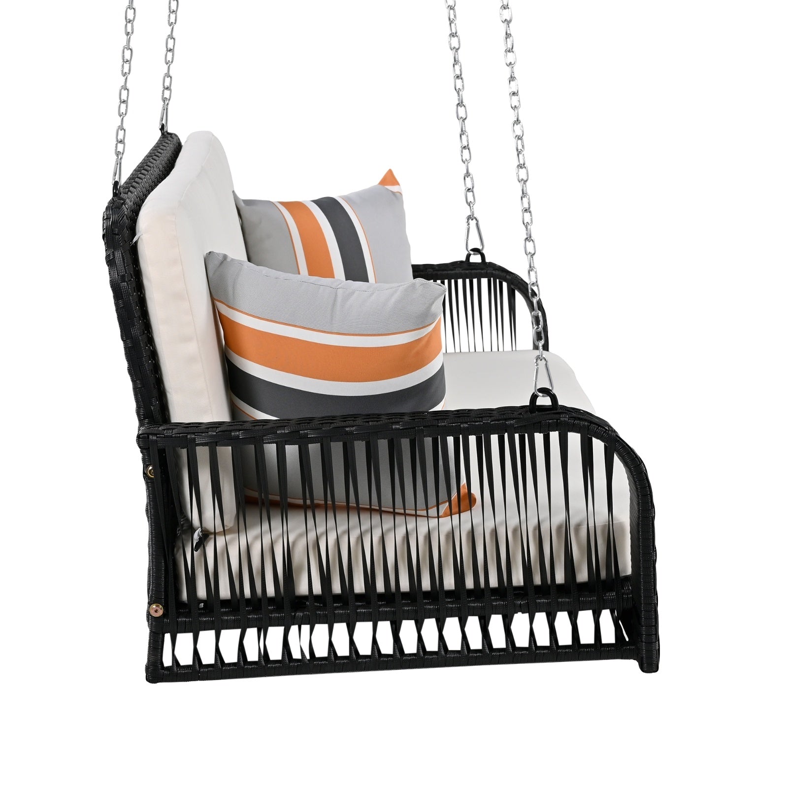 GO PE Wicker Porch Swing, 2-Seater Hanging Bench With Chains, Patio Furniture Swing For - Outdoor Chilling