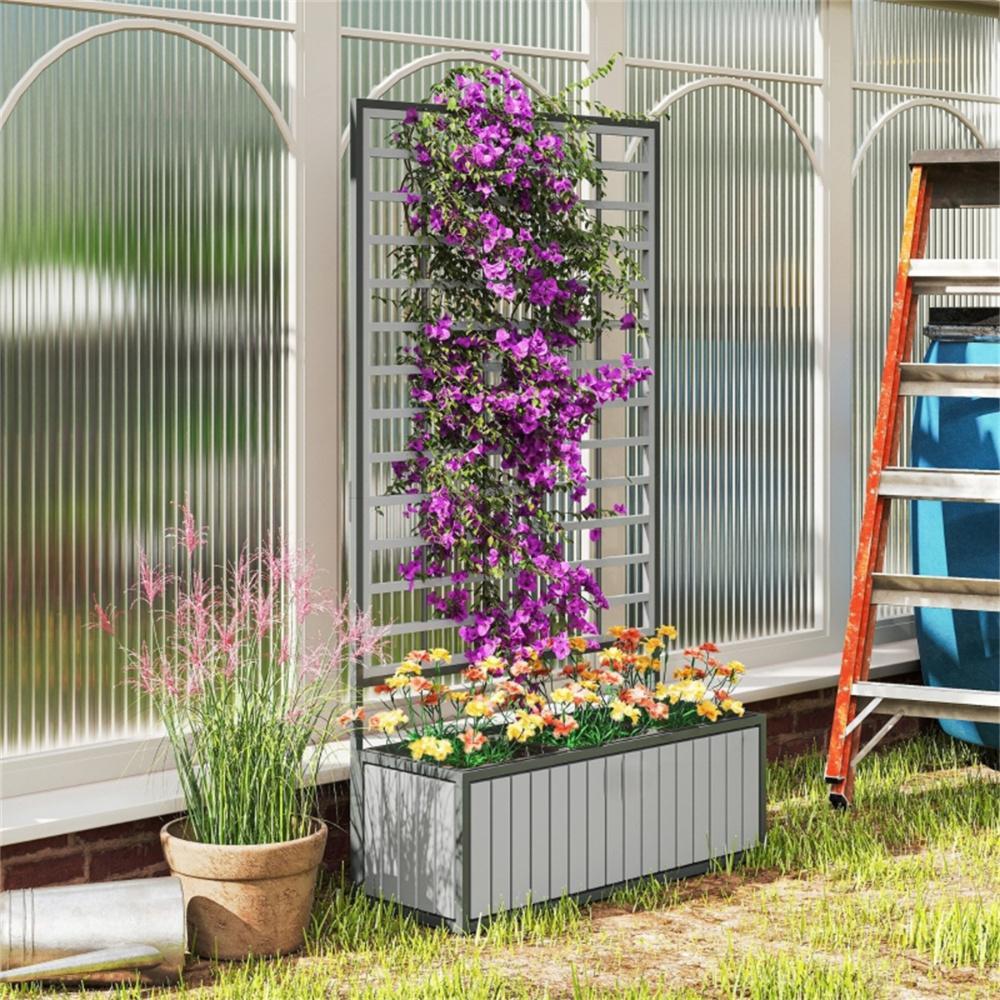 Wooden Raised Garden Bed With Trellis, Removable Pots-Gray - Outdoor Chilling